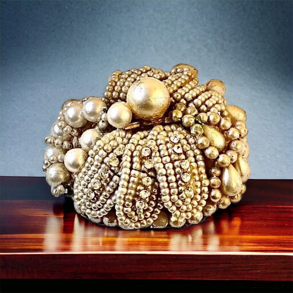 Vtg 1930s Czech Faux Pearl Brooch Seed Bead Cluster Rhinestone Czechoslovakia
